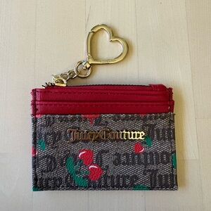 Juicy Couture Wallet Card Case Brown Red Cherry Print Keychain Cardholder Wallet
